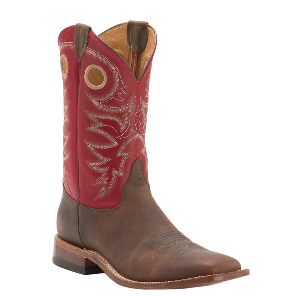Justin Men's Bent Rail Austin Tobacco & Red Square-Toe Cowboy Boots 10D